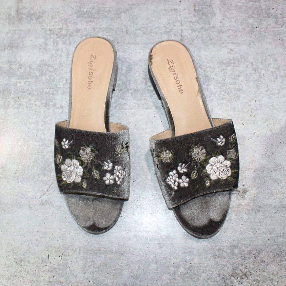 Zigi Soho Emalie Floral Embroidered Slides sz 9